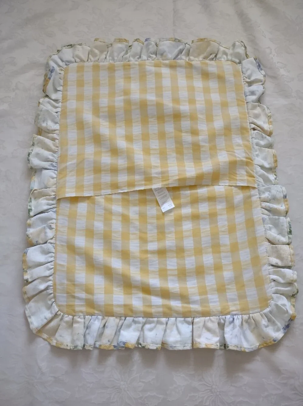 Vintage Pleated Plisse Floral Romantic Garden Embroidered Ruffled Pillow Sham